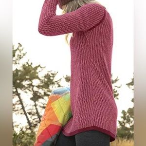 Title Nine Sweater Dress Large Merino Wool Blend Pink Burgundy Chevron Mock Neck